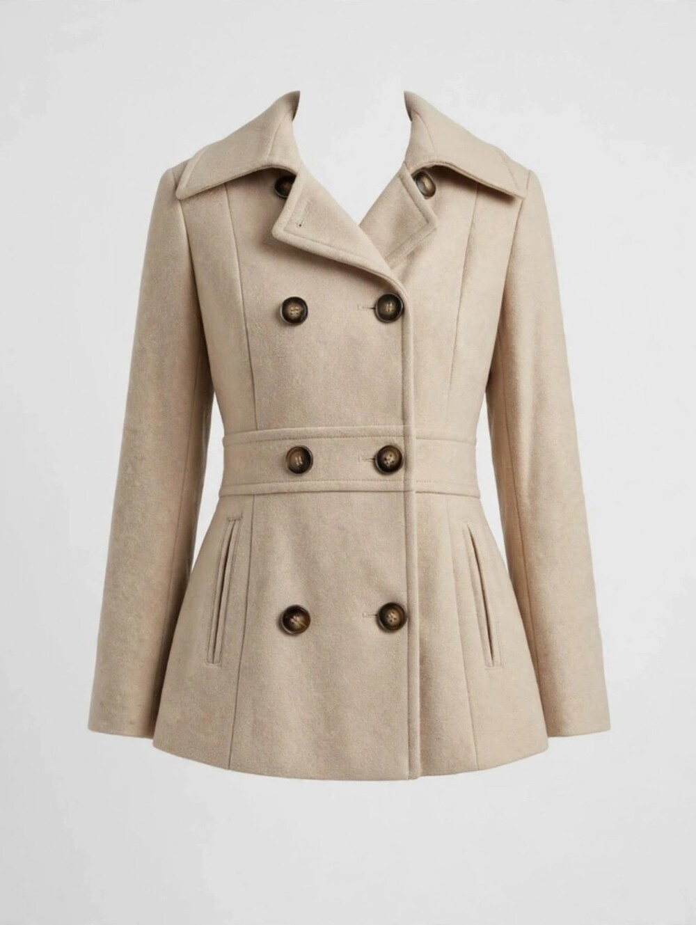 Kenneth Cole Beige Double-Breasted Pea Coat